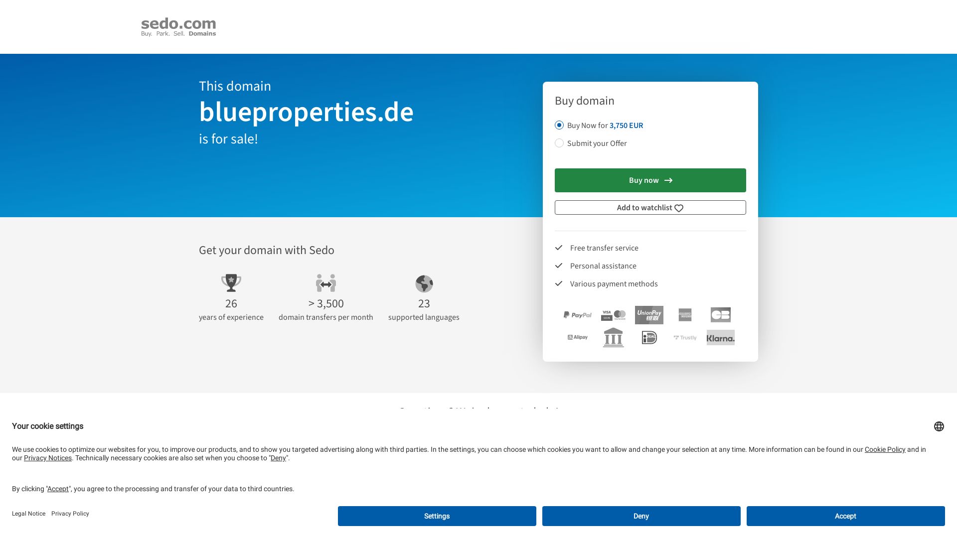 Status do site blueproperties.de está   ONLINE