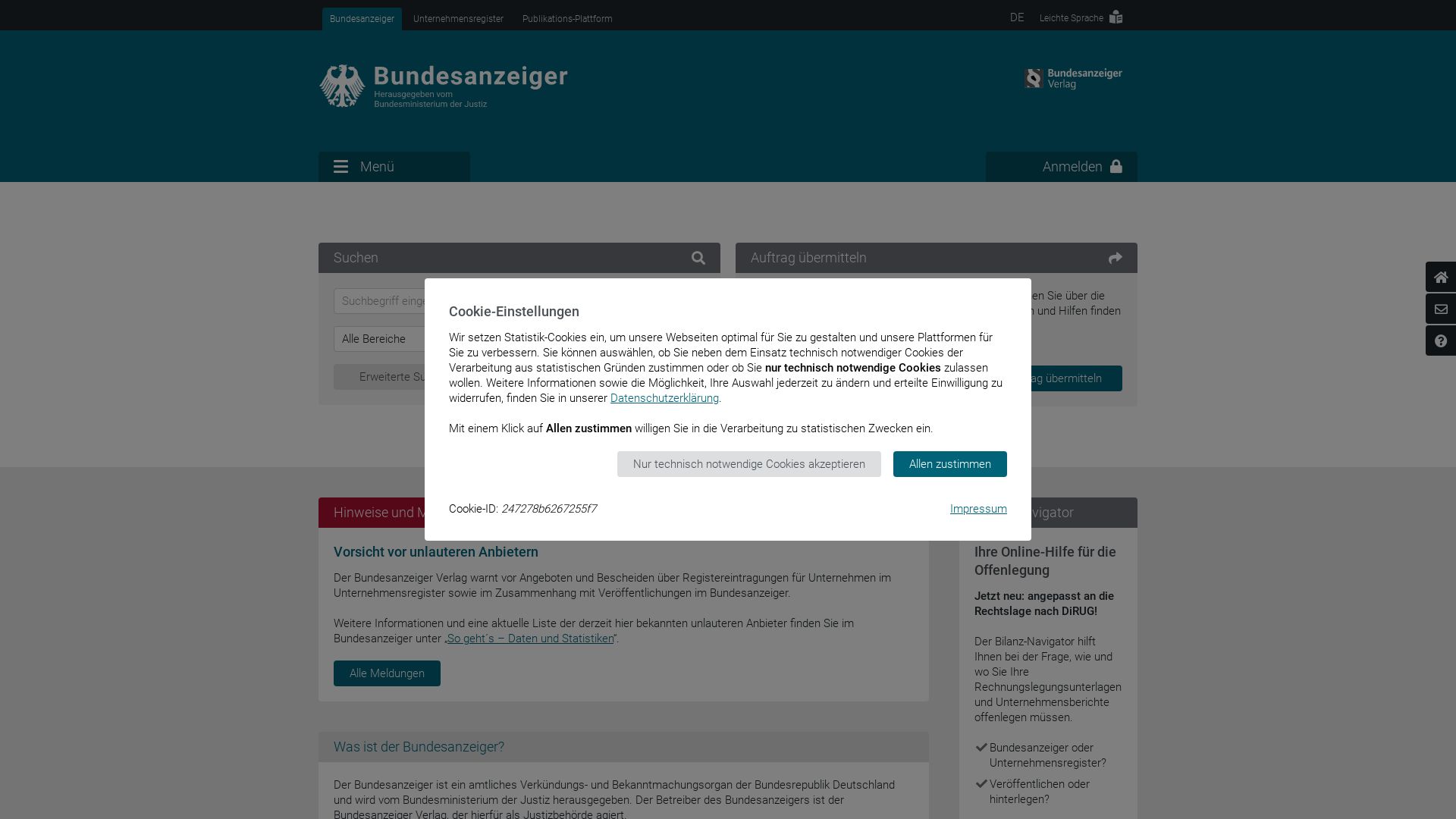 Status do site bundesanzeiger.de está   ONLINE