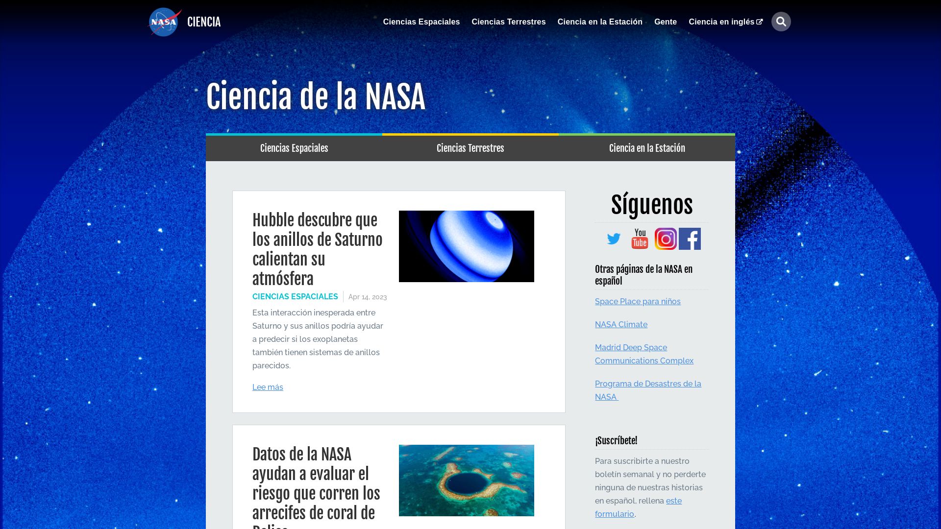 Status do site ciencia.nasa.gov está   ONLINE