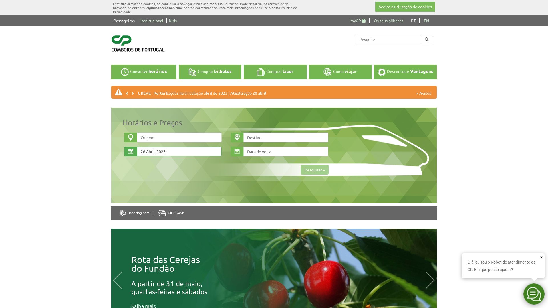Status do site cp.pt está   ONLINE
