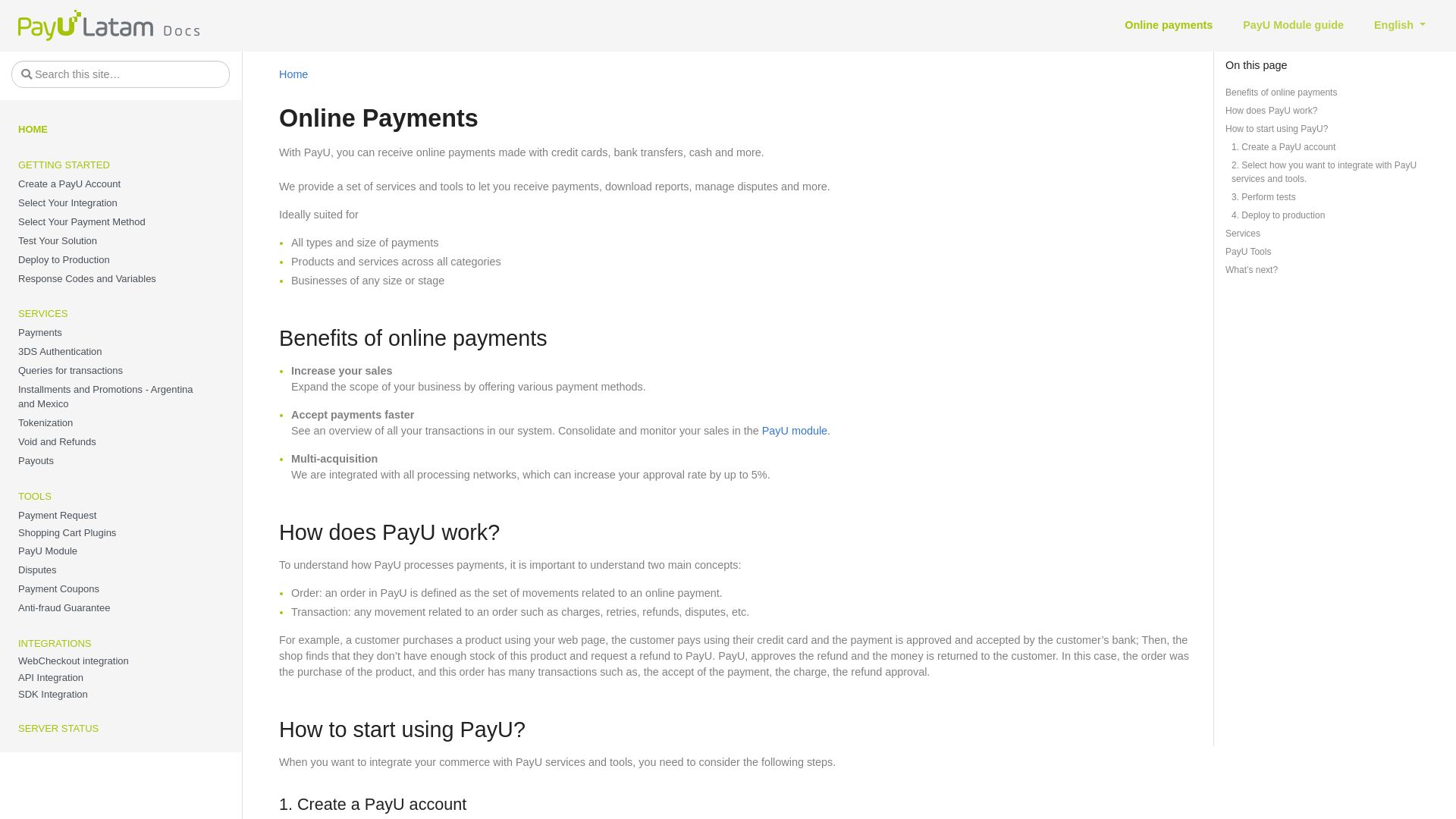 Status do site developers.payulatam.com está   ONLINE
