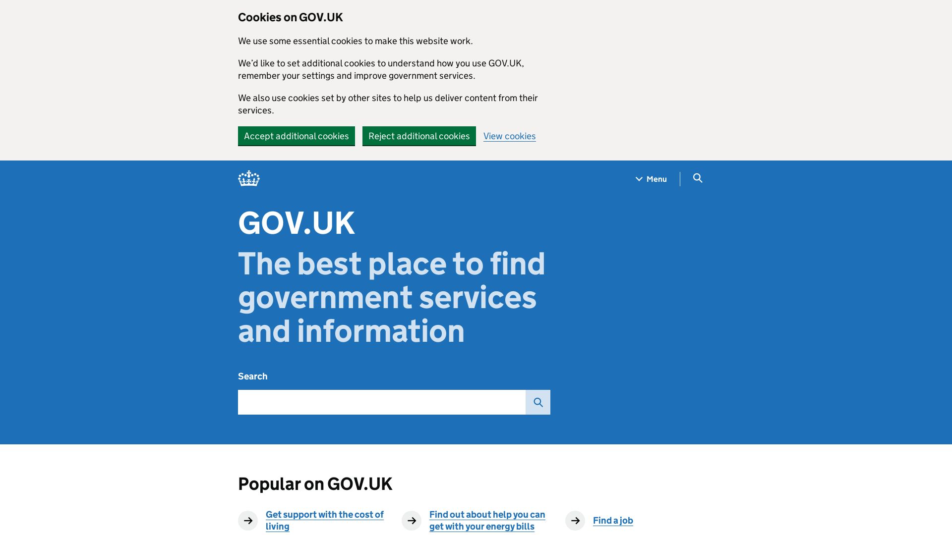 Status do site gov.uk está   ONLINE
