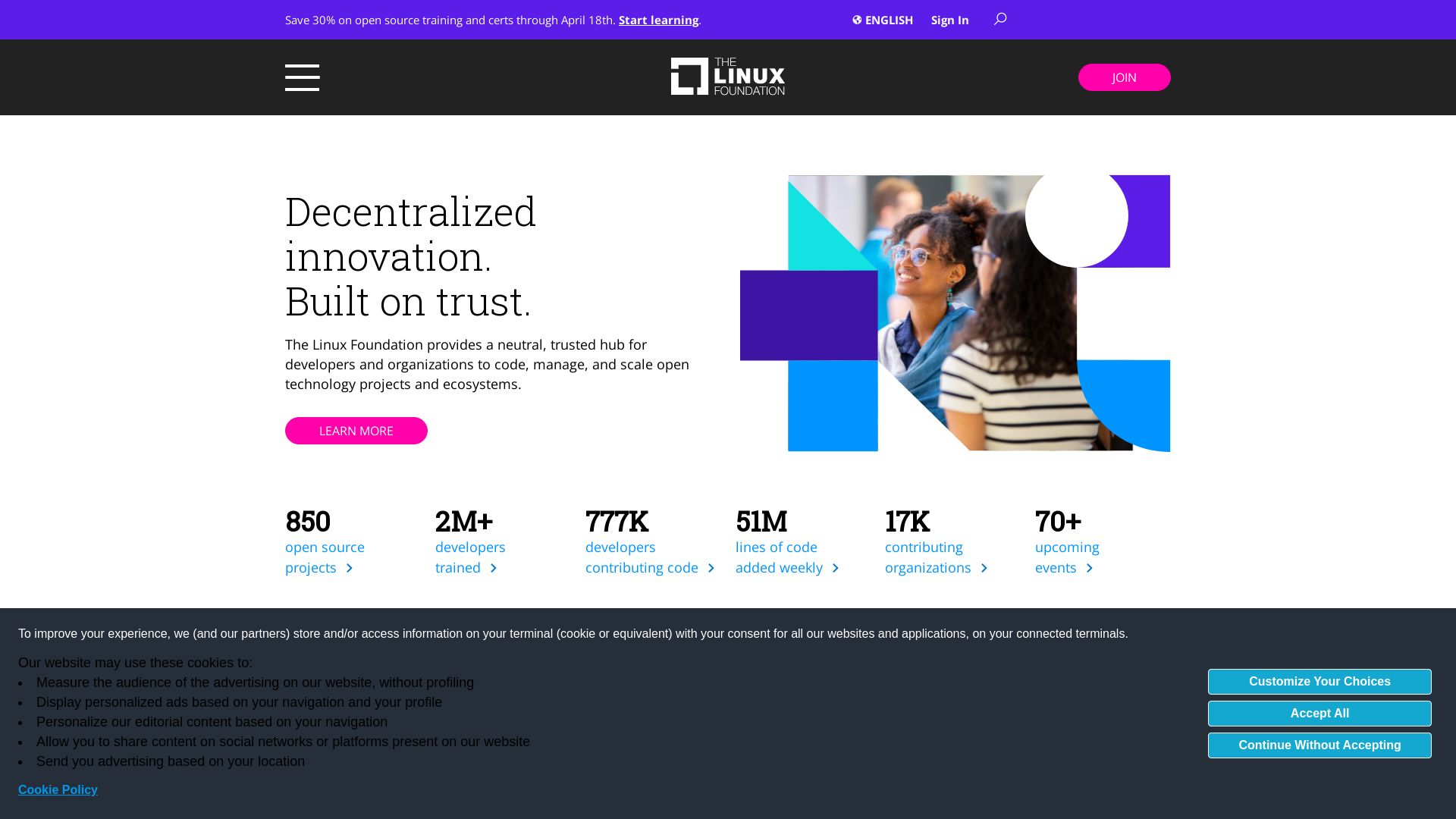 Status do site linuxfoundation.org está   ONLINE