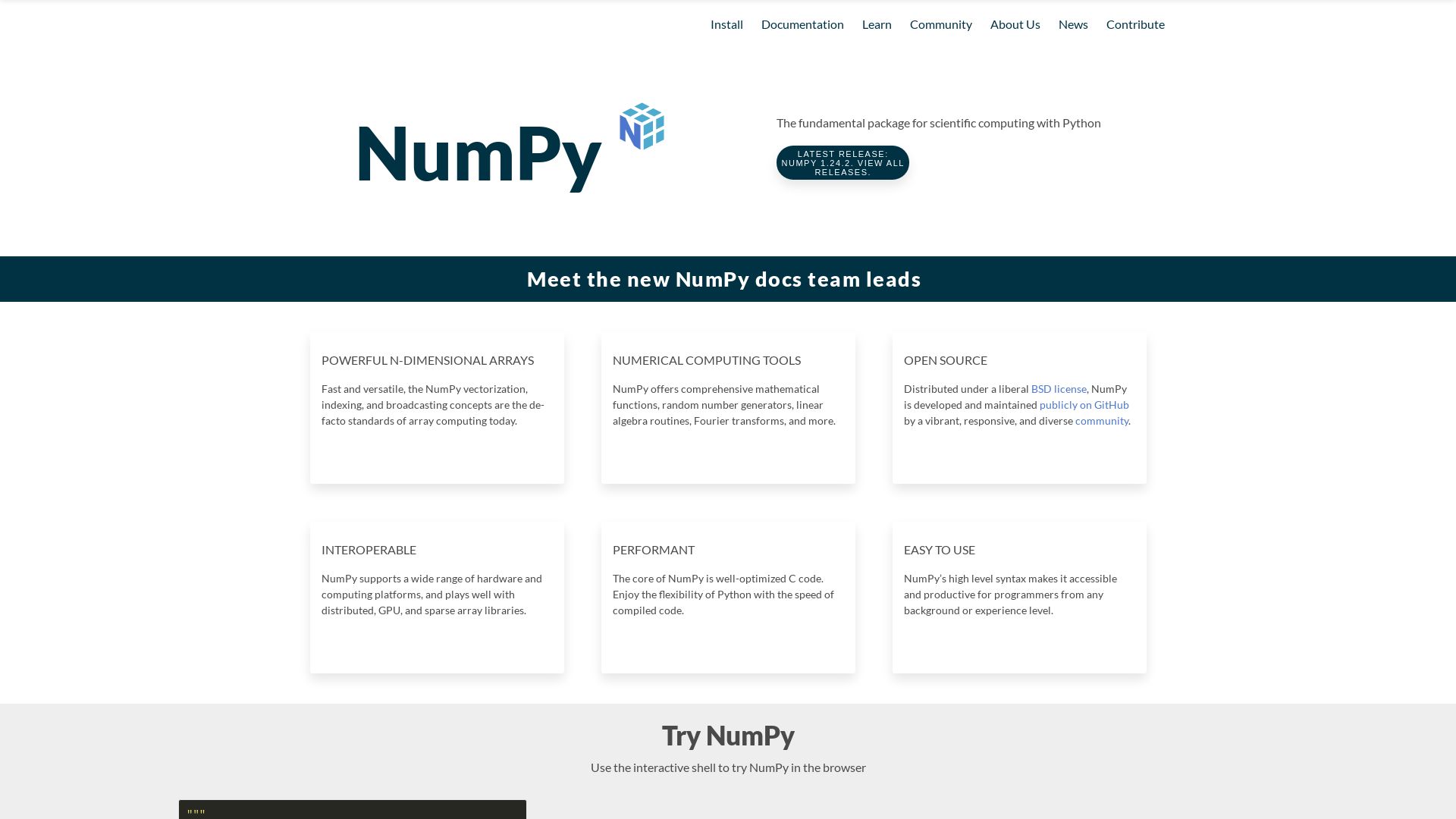 Status do site numpy.org está   ONLINE