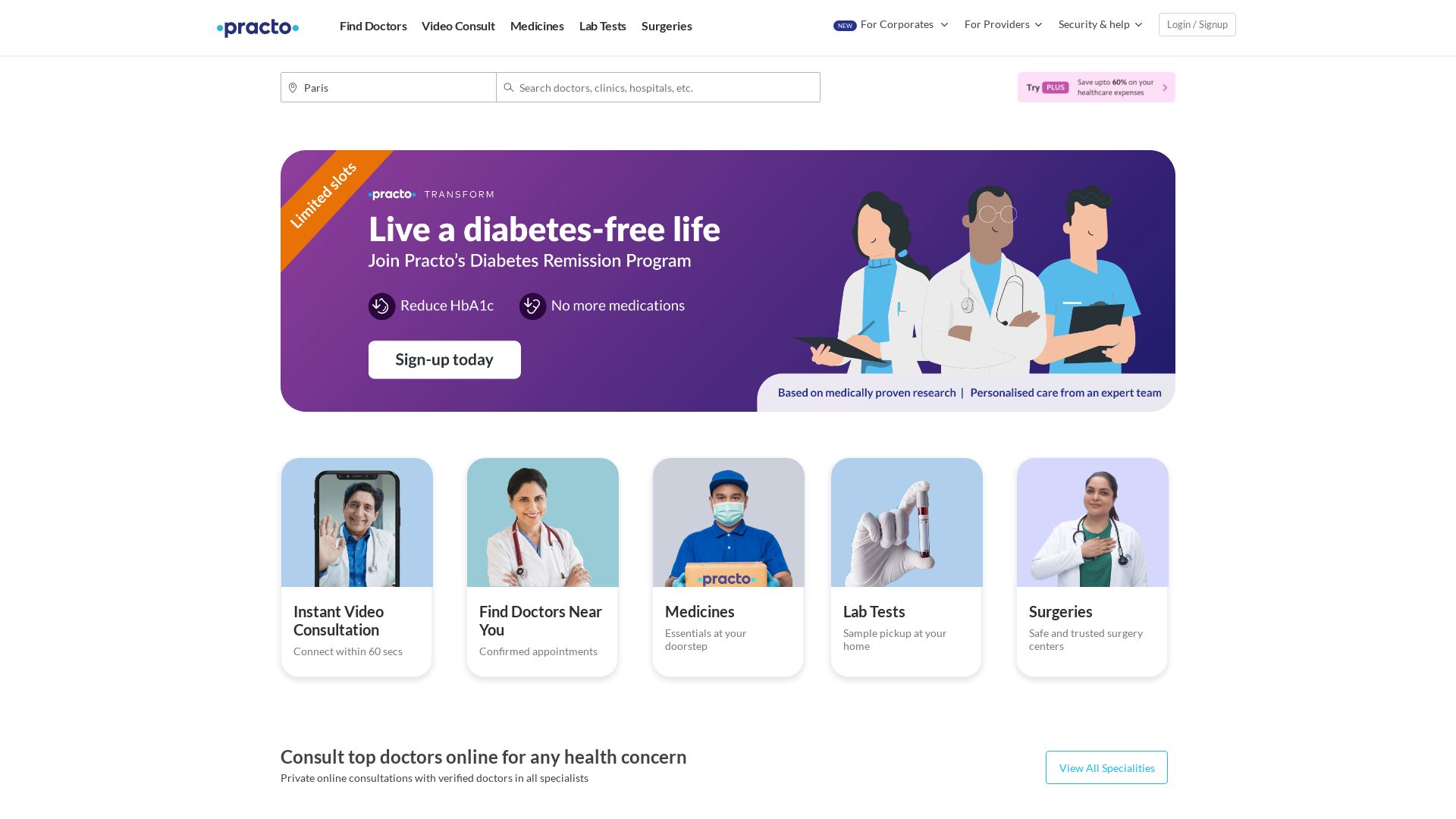 Status do site practo.com está   ONLINE