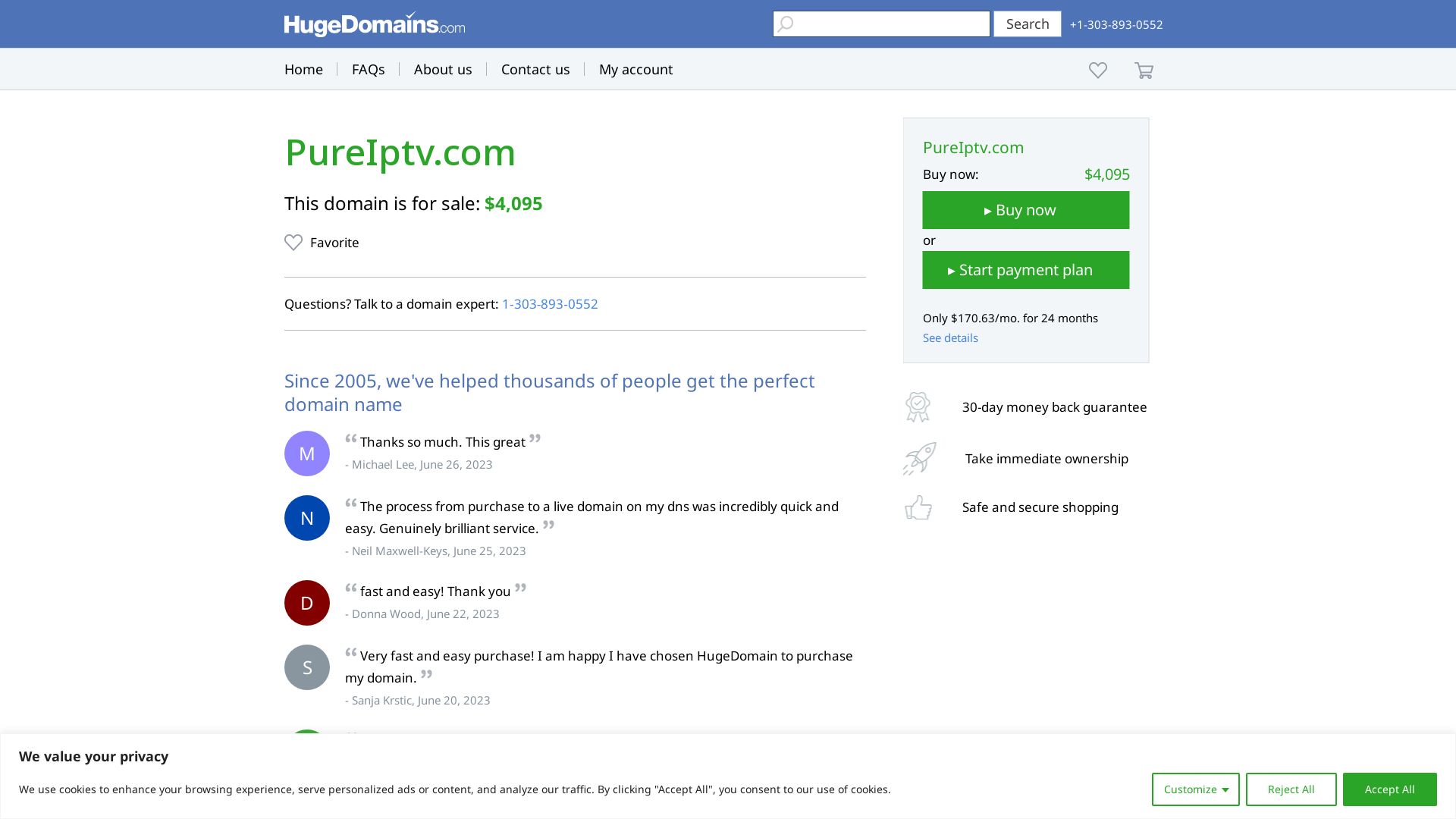 Status do site pureiptv.com está   ONLINE