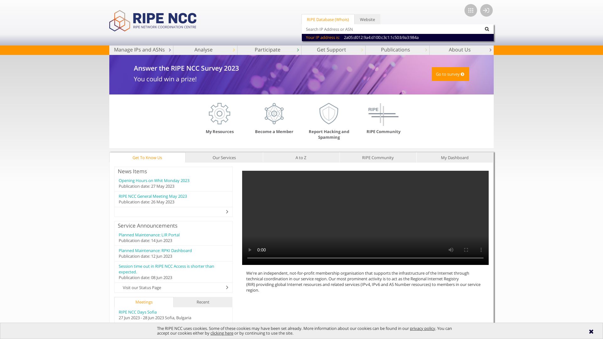 Status do site ripe.net está   ONLINE