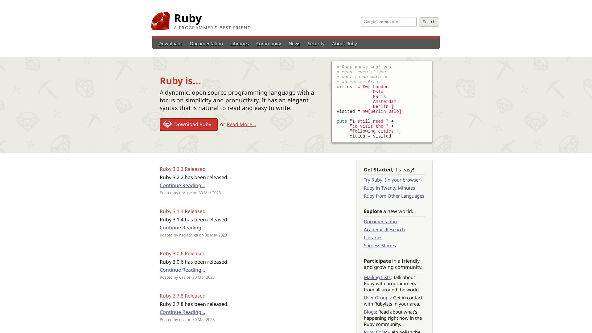 Status do site ruby-lang.org está   ONLINE