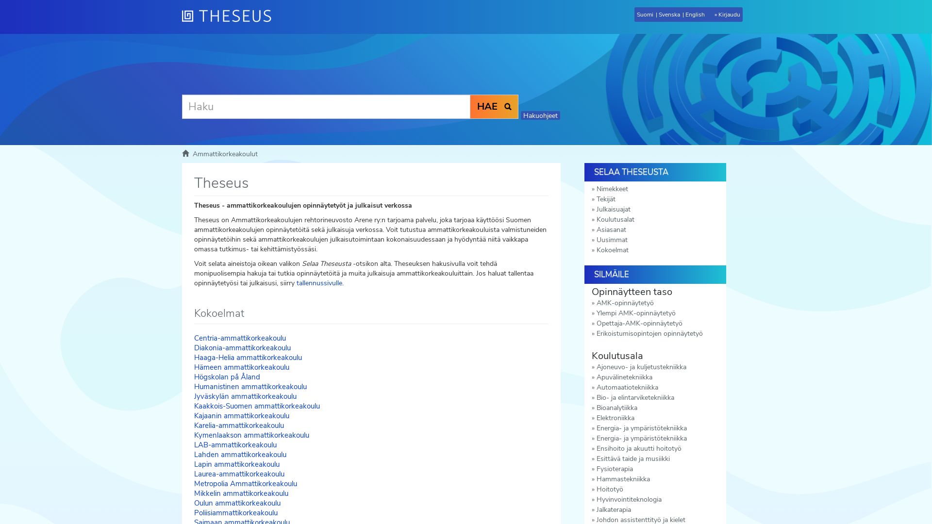 Status do site theseus.fi está   ONLINE