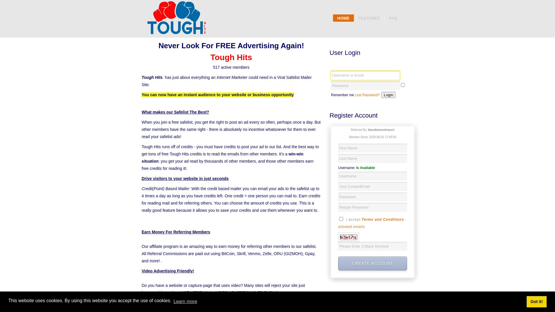 Status do site toughhits.com está   ONLINE