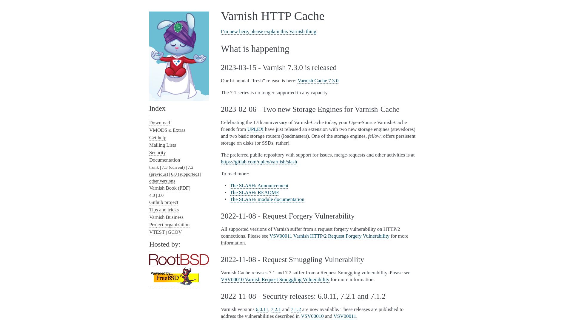 Status do site varnish-cache.org está   ONLINE