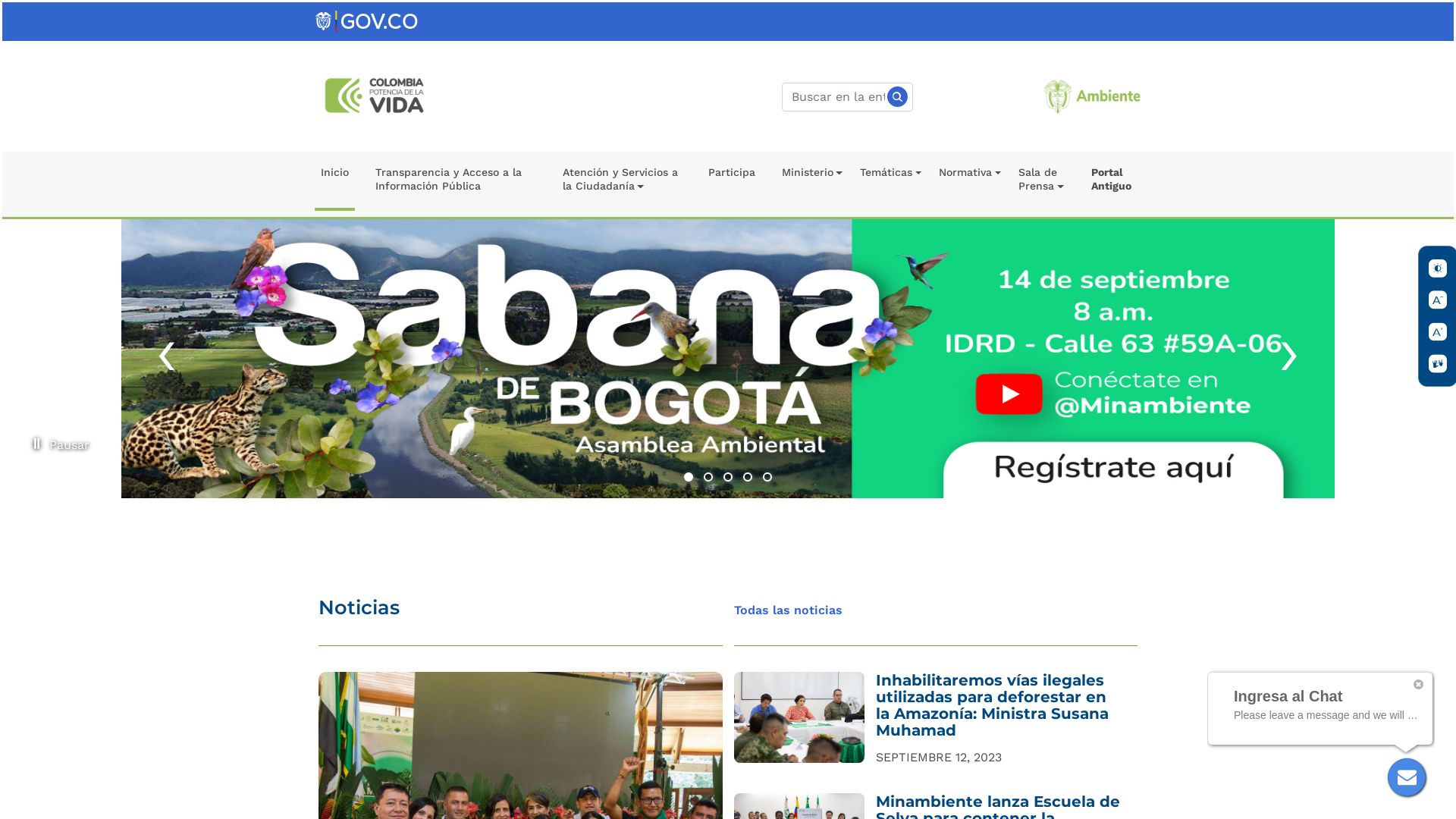 Status do site www.minambiente.gov.co está   ONLINE