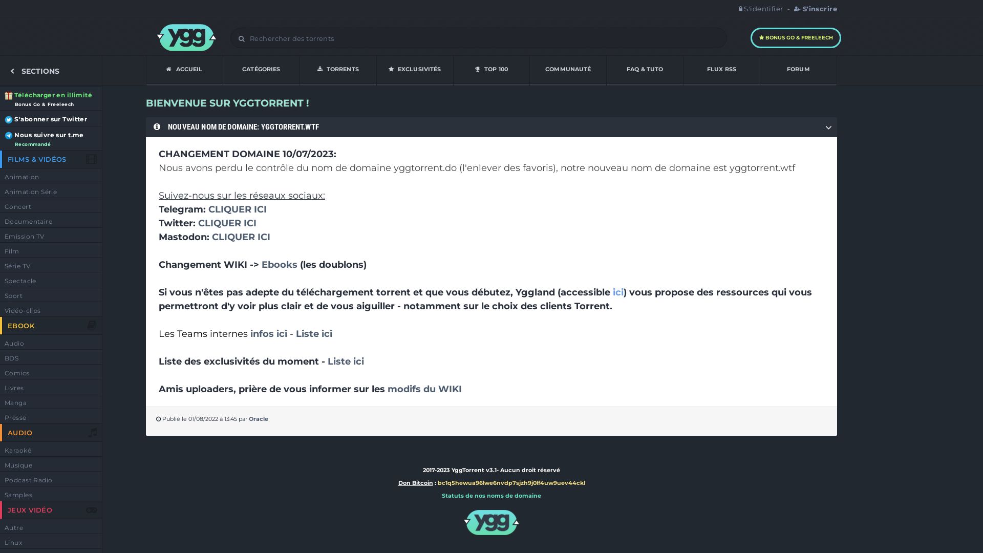 Status do site yggtorrent.is está   ONLINE
